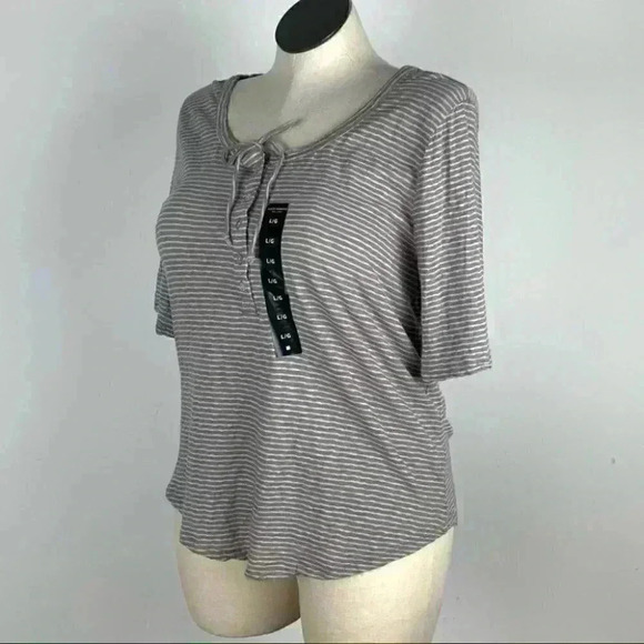 Lucky brand Womens top size L pink gray striped strawberry milk - Picture 5 of 10